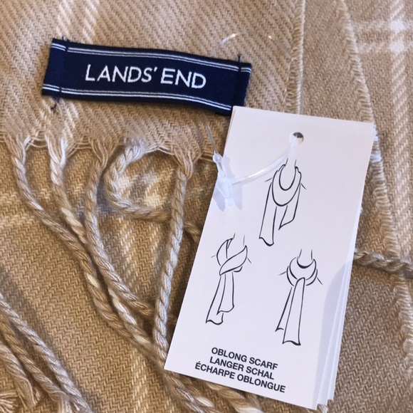 NWT Land’s End Neutral Plaid Scarf - Picture 6 of 7